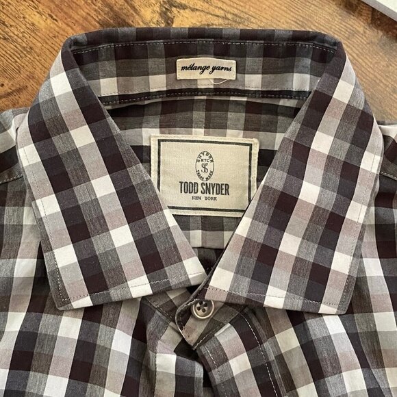 Todd Snyder Mens Button Up Shirt Sz 16 34/35 Gray Check Plaid Cutaway Collar - Picture 6 of 6